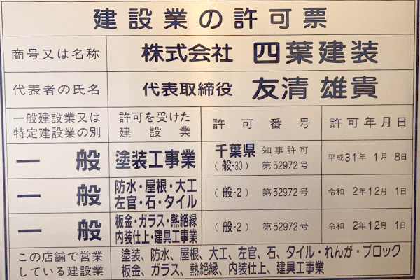 千葉県知事建設業許可票 