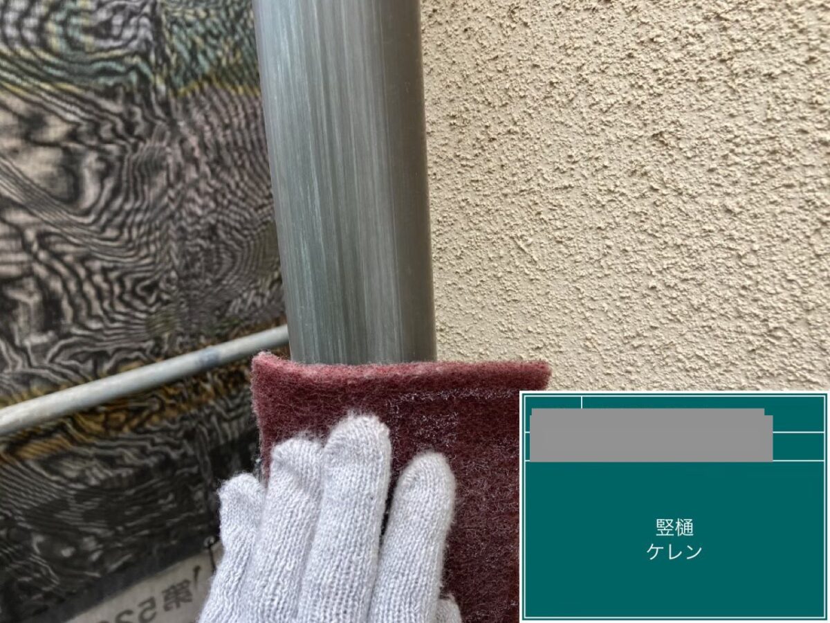 千葉県千葉市稲毛区　K様邸　外壁塗装、竪樋のケレン・下塗り（1）